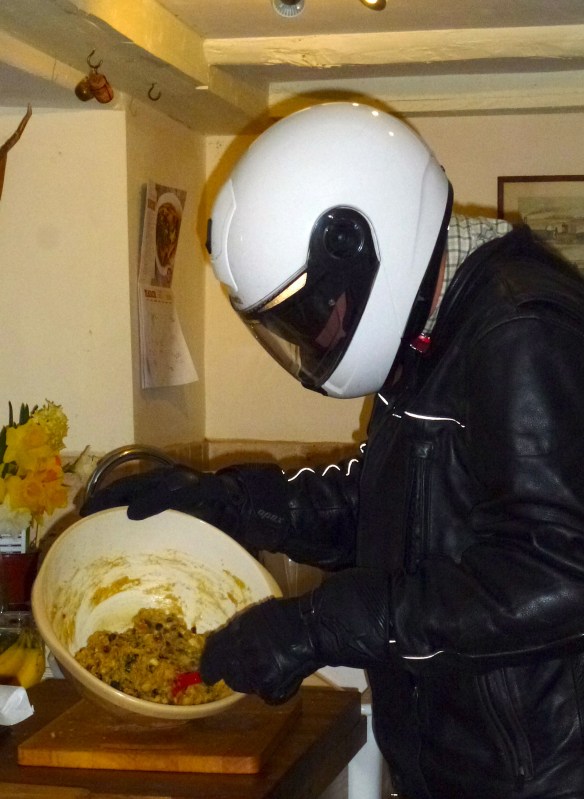 Carefully folding in the fruit.