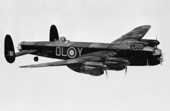 An 83 Squadron Lancaster; OL-Y, in flight.